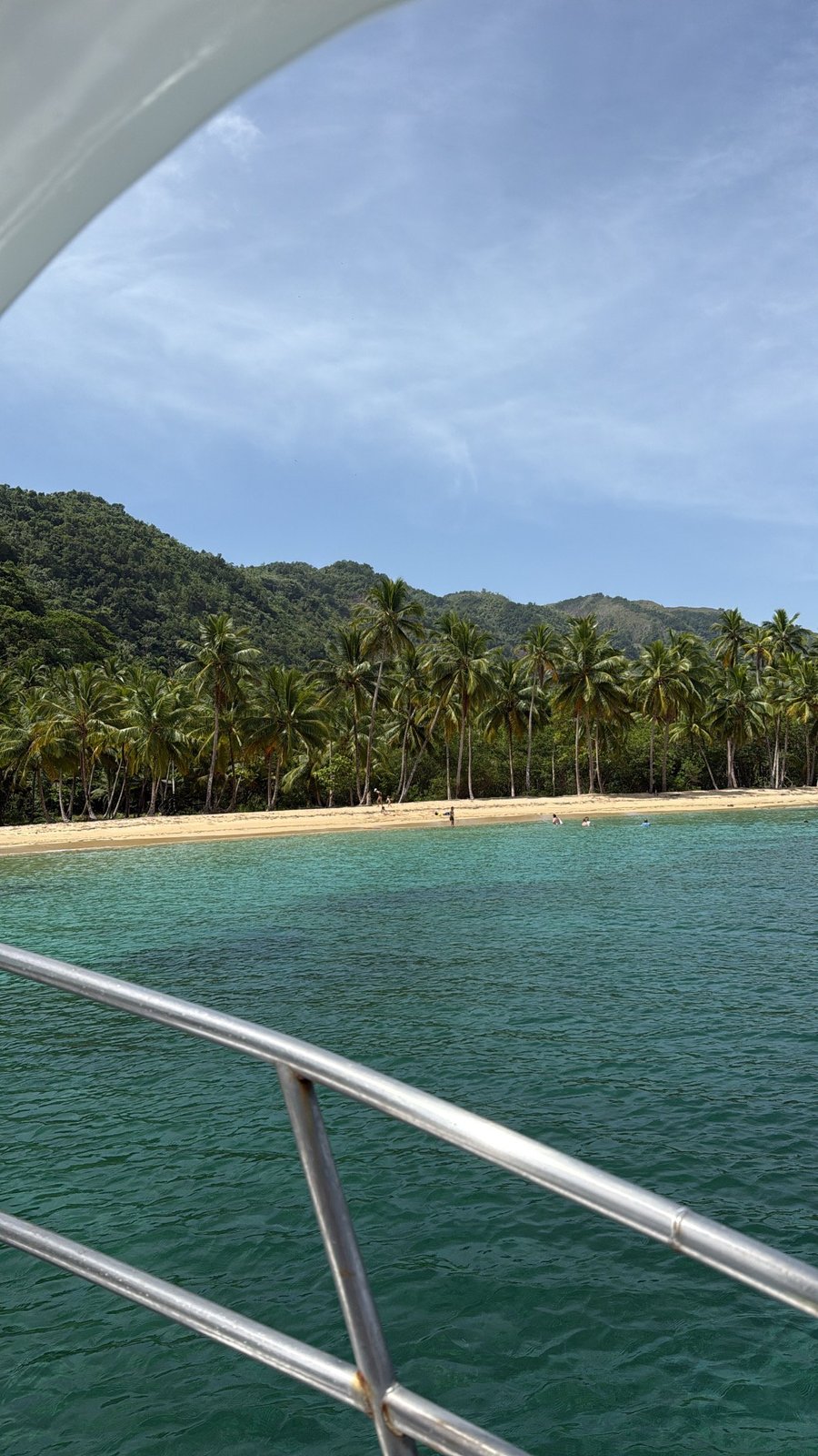 L'arrivée en bateau à Playa Jackson, cocotiers et eau turquoise